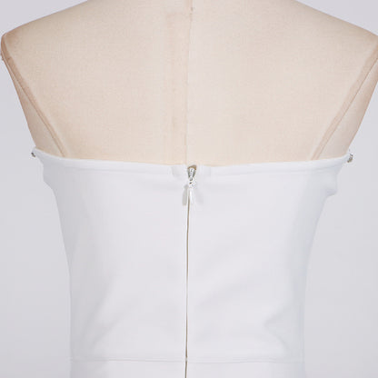 White Rhinestone Mini Dress | Sleeveless Tube Top Backless Dress | noémi