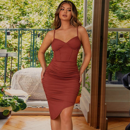 Fitted Knit Midi Dress with Waist Shaping and Strap Detail | noémi