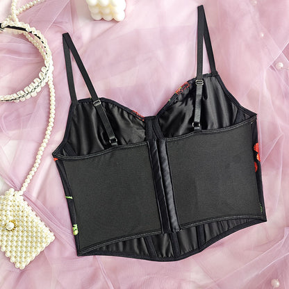 Floral Embroidered Boning Corset Vest with Printed Suspenders for Women | noémi