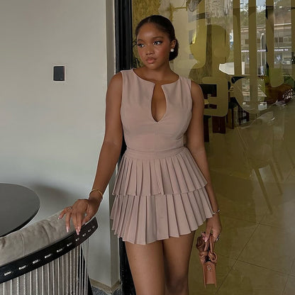 VNeck A Line Mini Dress | High Waist, Pleated, Fit | noémi