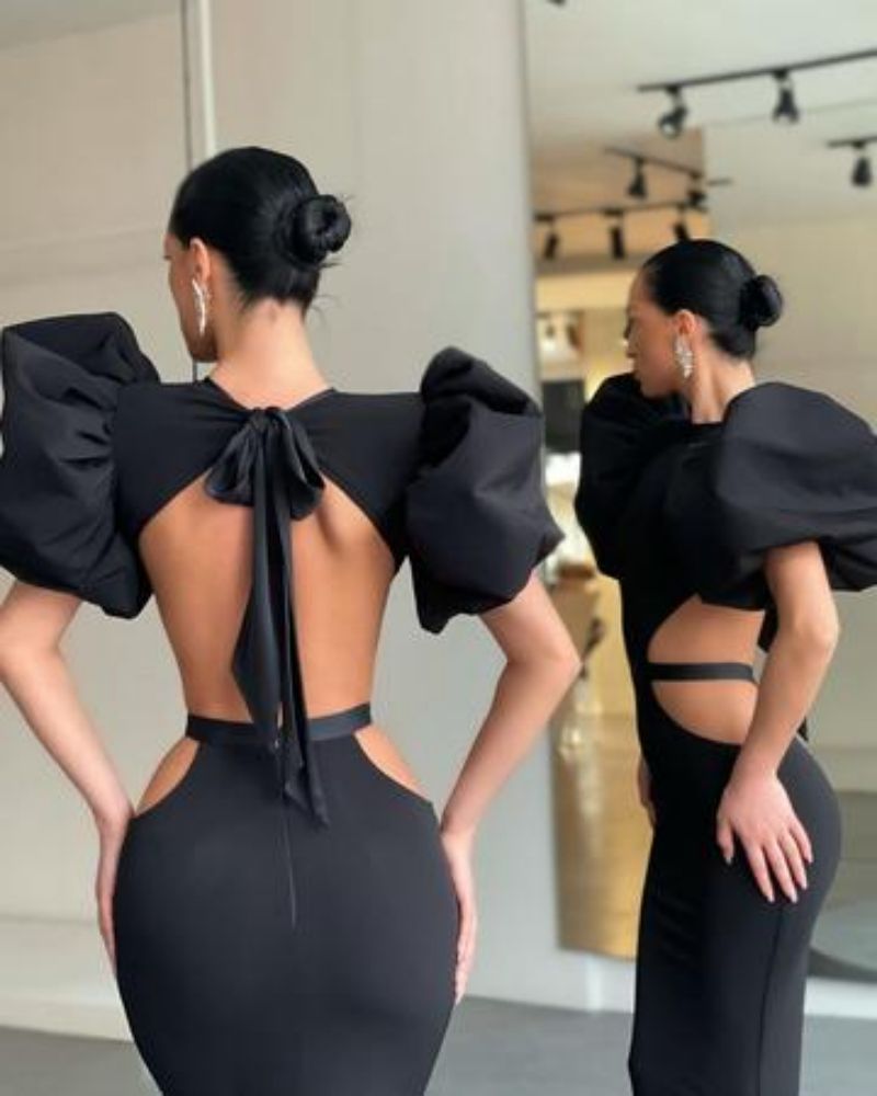 Sheath Fit Puff Sleeve Maxi Dress | noémi