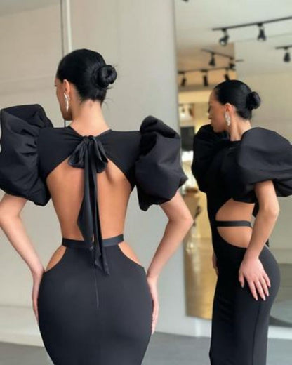 Sheath Fit Puff Sleeve Maxi Dress | noémi