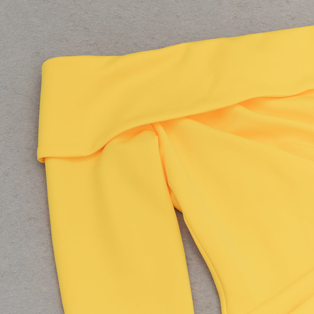 One Shoulder Diagonal Collar Split Hem Bodycon Dress | noémi