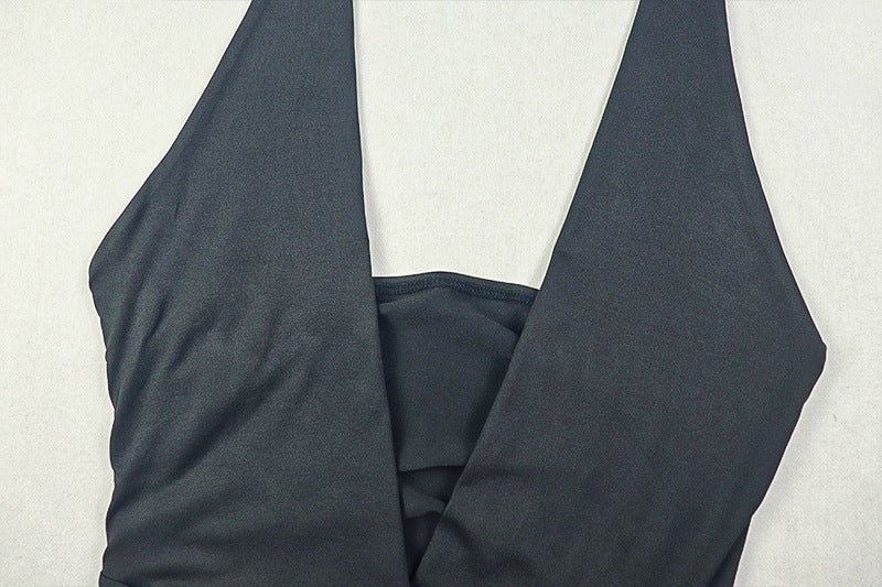 Womens Waist Slimming V Neck Pleated Draped Wrap Dress | noémi