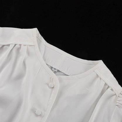 Satin TwoPiece Set | HighGrade Skirt & Round Neck Short Sleeve Cardigan Top | noémi