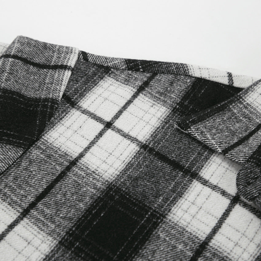 Retro Classic Plaid Shirt | Black White Checkered Long Sleeve Top for Women | noémi