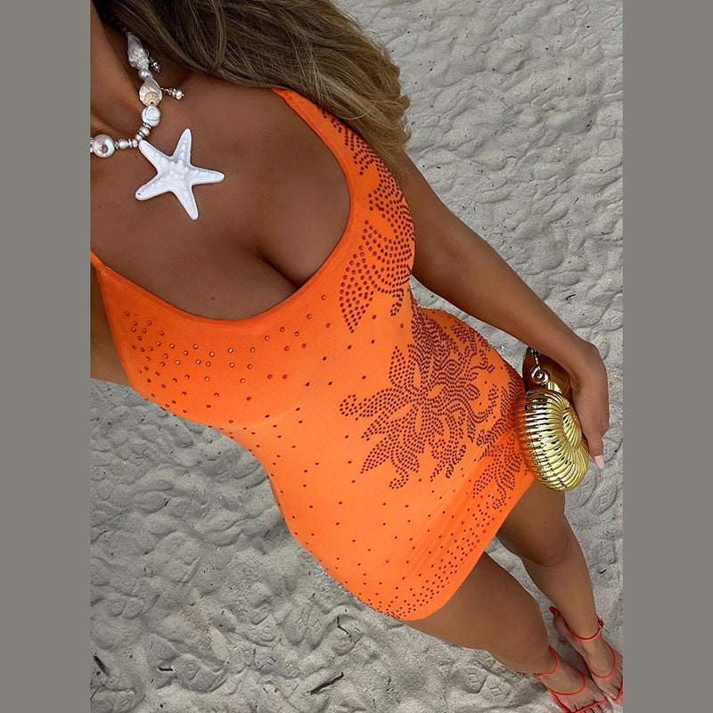 Womens U Collar Backless Spaghetti Strap Slim Fit Dress | noémi