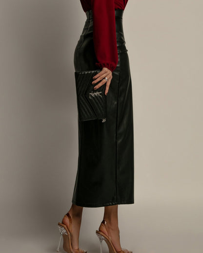High Waist Leather Split Skirt | Women’s Figure Flattering Sheath Skirt | noémi