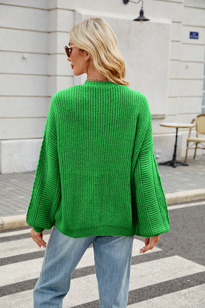 V Neck Cable Knit Cardigan | Loose Fit, Long Sleeve Sweater Coat | noémi