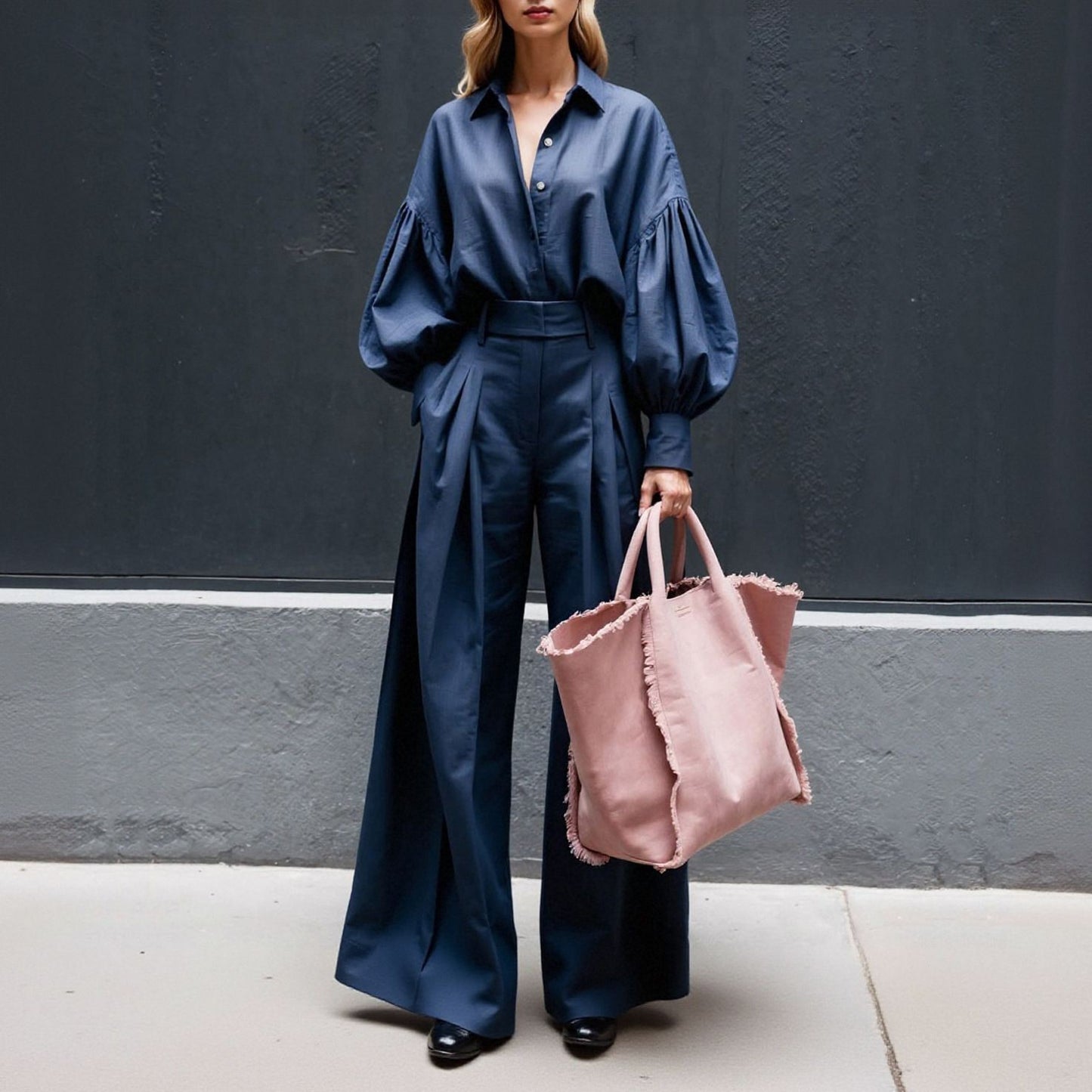 2 Piece Cotton Linen Set | Long Sleeve Shirt & Wide Leg Pants | noémi