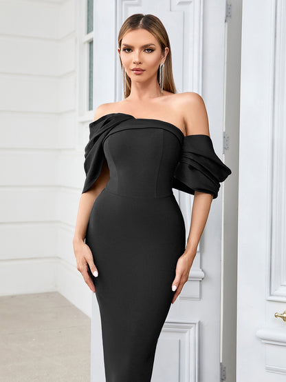 Womens Pleated One Shoulder Wrap Dress | noémi