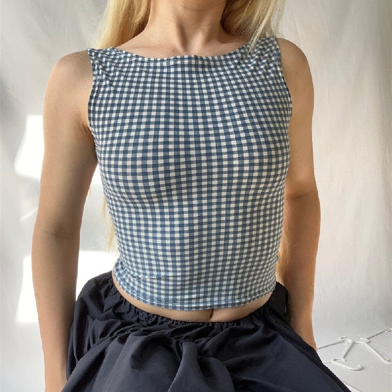 Womens Houndstooth Bow Back Slim Vest | Sleeveless Top | noémi