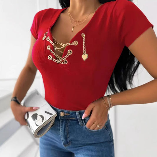 Womens VNeck TShirt with Chain Love Embellishment | noémi
