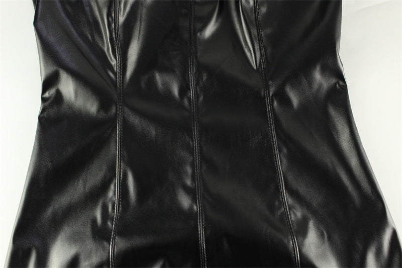 Womens Sleeveless Faux Leather Mini Dress | noémi