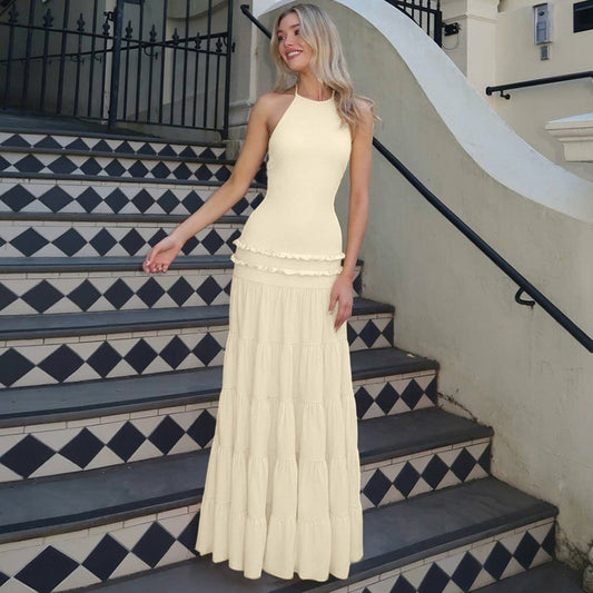 Backless Halter Pleated Maxi Dress | Sleeveless Summer Boho Style | noémi