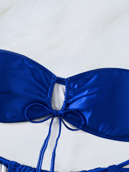 Blue Lace Up Split Two Piece Bikini Set with Tube Top | noémi