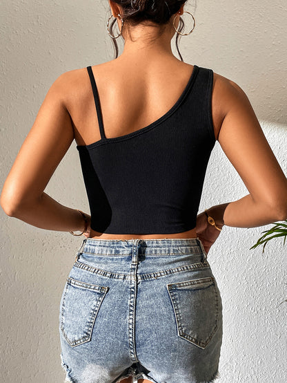 Womens Ribbed Crop Top | One Shoulder Camisole with Chain Strap | noémi