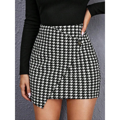 Houndstooth Wrap Mini Skirt | Black & White High Waist Bodycon Fit | noémi