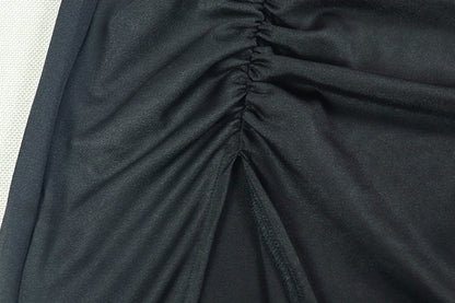 Black One Shoulder Ruffle Halter Gown | High Slit Dress | noémi