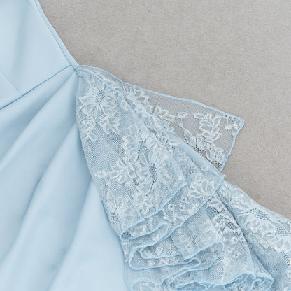 One Shoulder Sleeveless Dress with Side Slit and Lace Stitch Detail | noémi