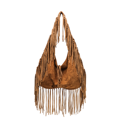 Light Brown Suede Tassel Crescent Tote – Large Capacity Dumpling Shoulder Bag | noémi
