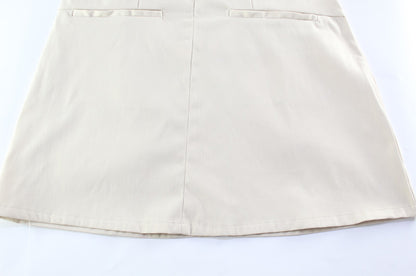 High Neck Seam Detail Mini Dress | Structured Sleeveless ALine in Sand Beige | noémi