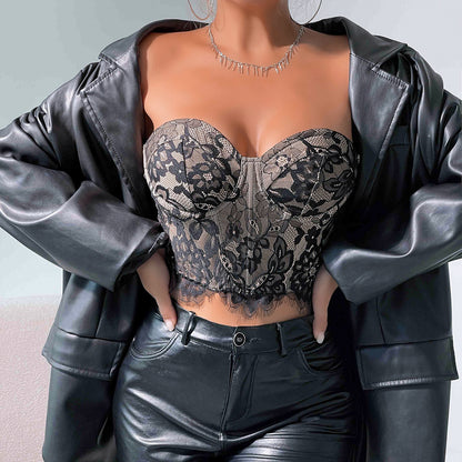 Womens Lace Bandeau Corset Top | Eyelash Lace, Strapless Crop Bustier Vest | noémi