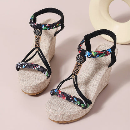 Women's Beaded T Strap Espadrille Wedge Sandals | Platform Peep Toe Summer Shoes | noémi