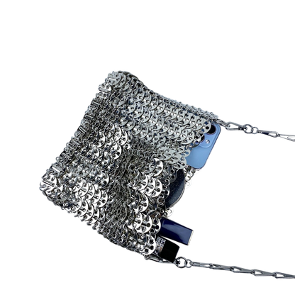 Silver & Gold Metal-Sheet Shoulder Bag – Large Chain Cross‑Body | noémi