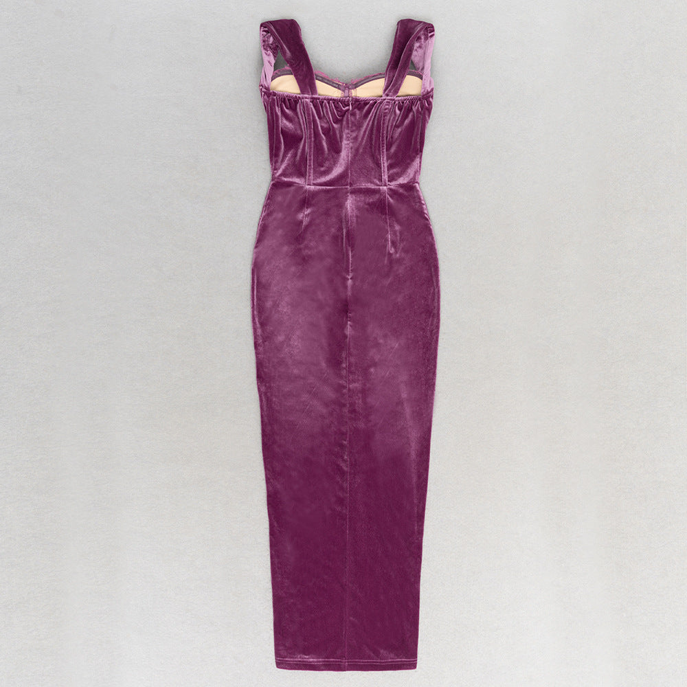 Lace Trim Strap Dress with Side Slit and Shoulder Detail | noémi