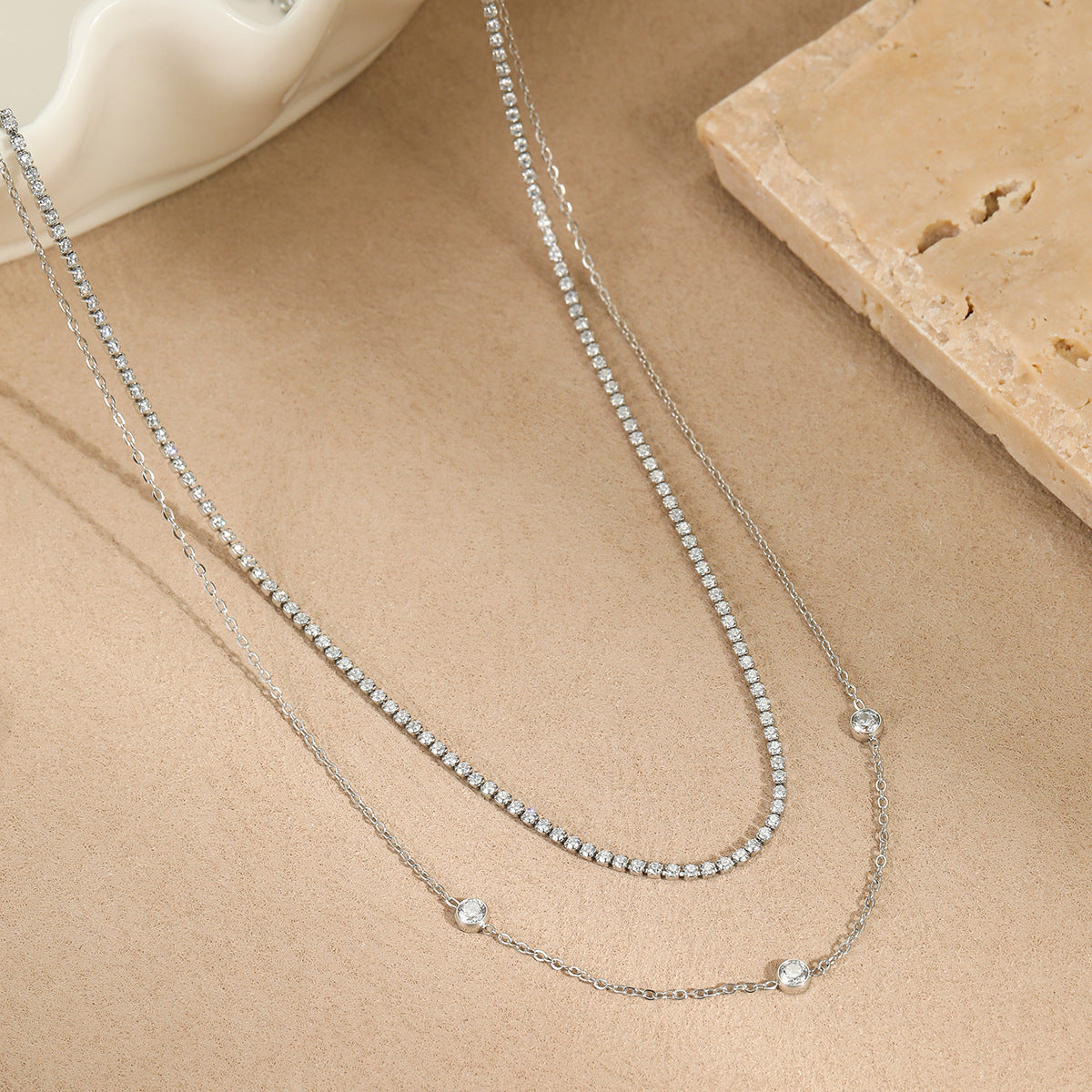 Womens Twin Layer Zircon Necklace | Titanium Steel, Non Fading | noémi