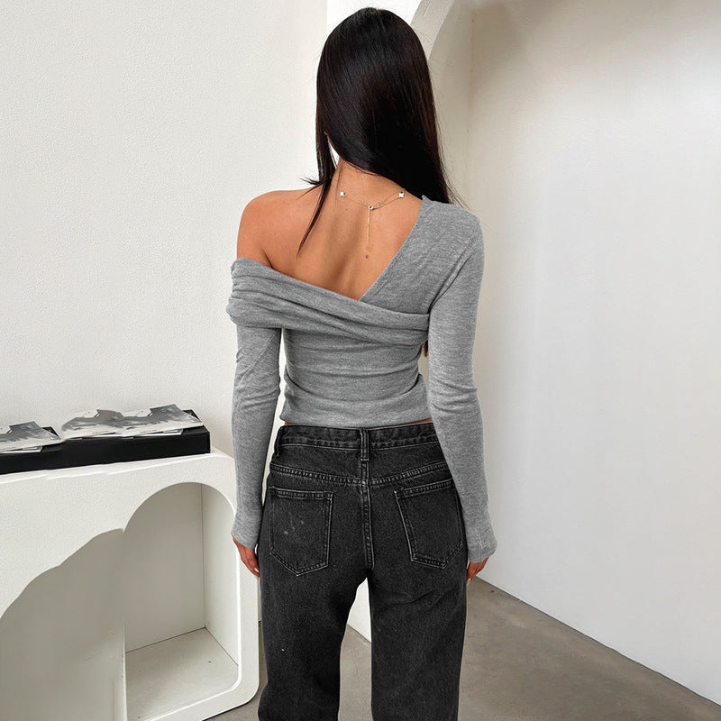 Off Shoulder Long Sleeve Wrap Top | Foldover Neckline | noémi