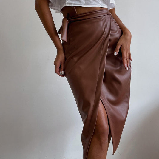 Womens Lace Up Sheath Leather Skirt | noémi