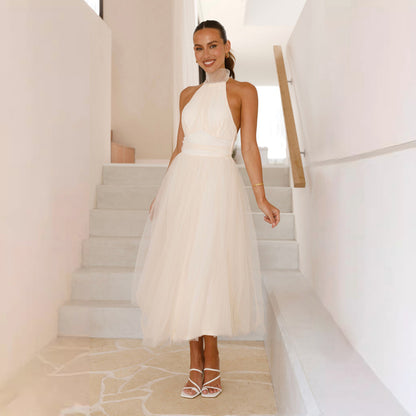 Backless Mesh Halter Dress with Turtleneck | noémi