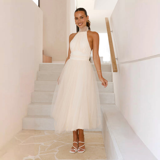 Backless Mesh Halter Dress with Turtleneck | noémi