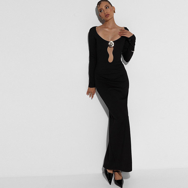 Mesh Patchwork V Neck Sheath Dress with Split Long Sleeves | noémi