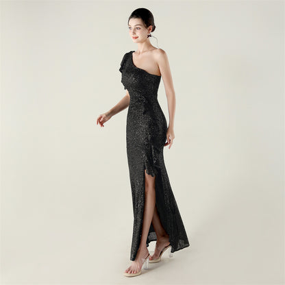 One Shoulder Ruffle Sequin Dress | noémi