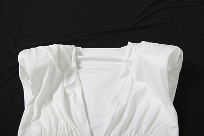 Womens VNeck Pleated Bodycon Dress | Slim Fit, Hip Accentuating, Solid Color | noémi `