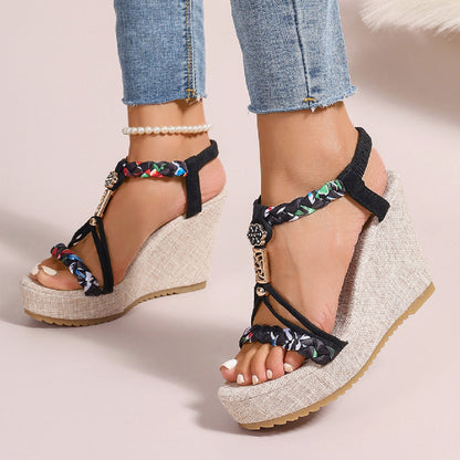 Women's Beaded T Strap Espadrille Wedge Sandals | Platform Peep Toe Summer Shoes | noémi