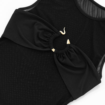 Micro Transparent Mesh Panel Top | Black URing Detail Sleeveless Crop Top | noémi