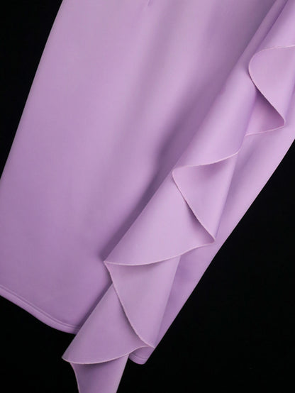 Lavender VNeck Ruffle Cocktail Dress | Slim Fit Sheath, Sleeveless | noémi