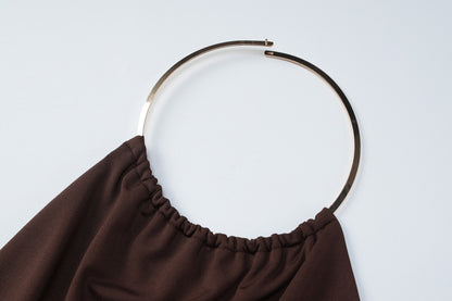 Womens Solid Color Slim Sheath Dress with Metal Ring Halter Backless | noémi