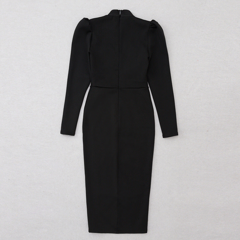 Black Bodycon Dress | Tube Top Shawl Collar | Side Slit | noémi