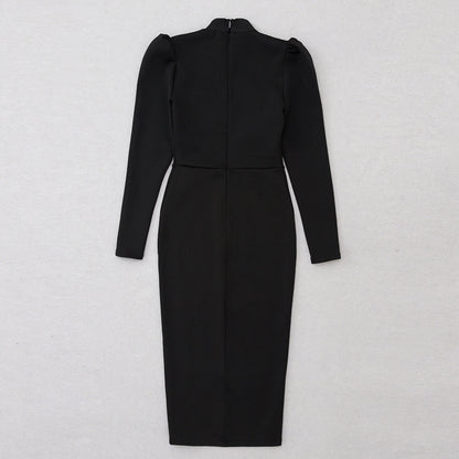 Black Bodycon Dress | Tube Top Shawl Collar | Side Slit | noémi