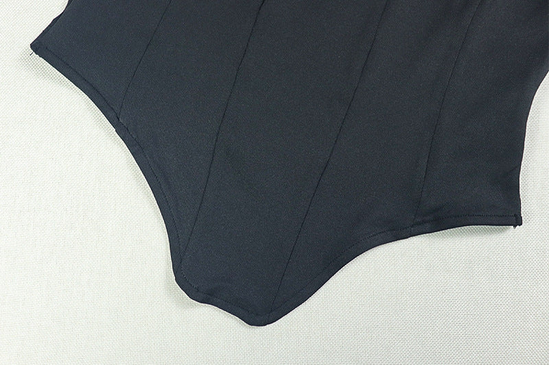 Black One Shoulder Ruffle Halter Gown | High Slit Dress | noémi