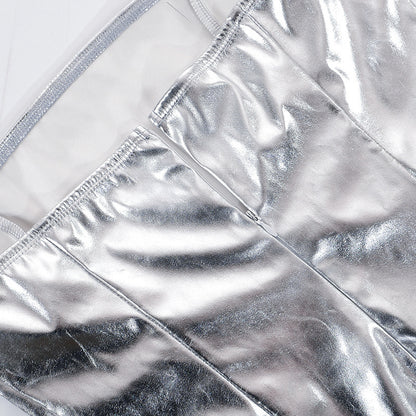 Womens Metallic Tube Top Dress with Cinched Waist Side Split | noémi