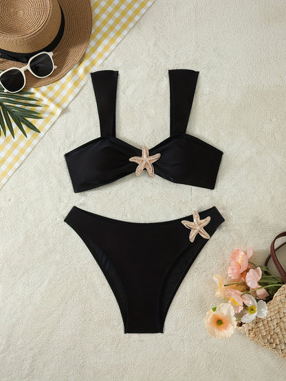 Low Waist Bikini Swimsuit with Starfish Metal Detail and Suspender Straps | noémi