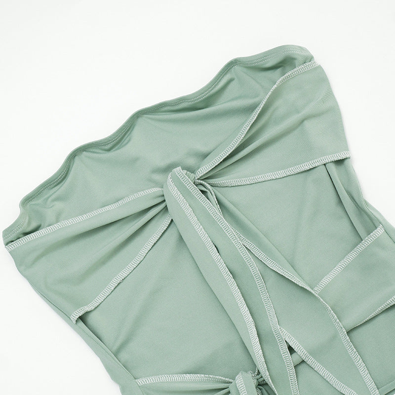 Strapless Tie Front Tube Top | Ruched Bustier in Soft Stretch Fabric | noémi