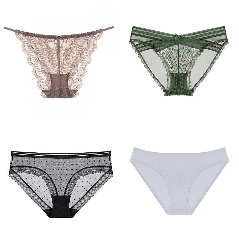 French Style Low Waist Lace Briefs with Breathable Crocheted Design | noémi
