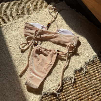 Velvet Beaded Bikini Set with Lacing and Split Detail | noémi